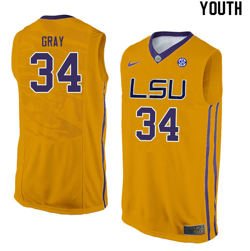 Youth #34 Josh Gray LSU Tigers College Basketball Jerseys Sale-Yellow